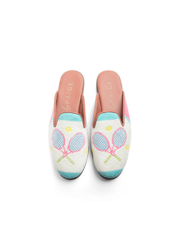 Needlepoint Mule in Tennis