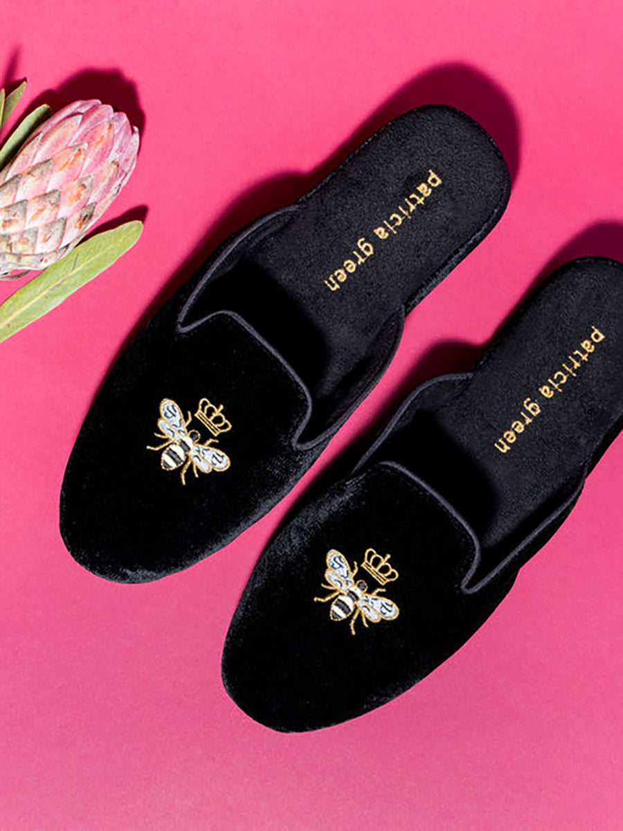 Queen Bee Embroidered Velvet Slipper