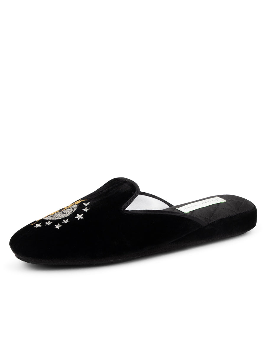 Sun Moon & Stars Embroidered Velvet Slipper