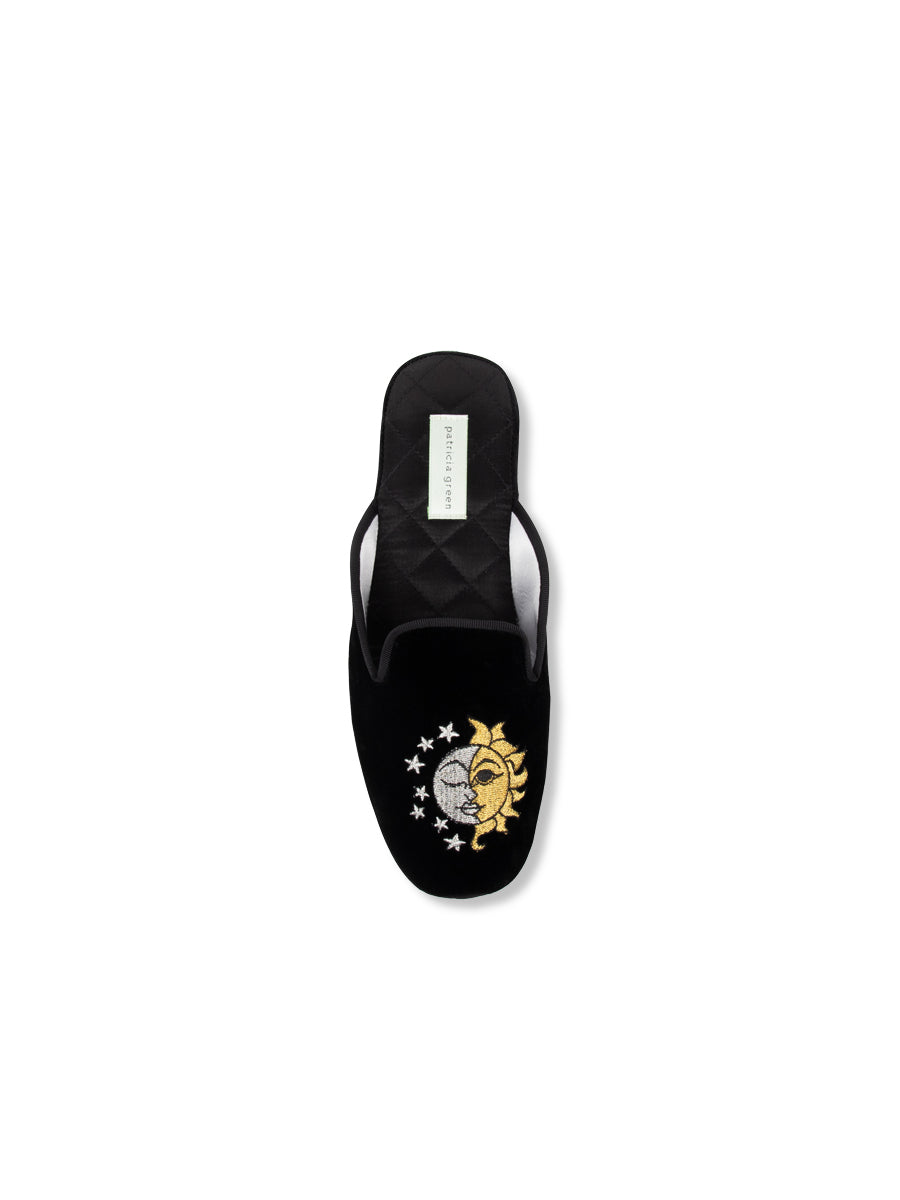 Sun Moon & Stars Embroidered Velvet Slipper