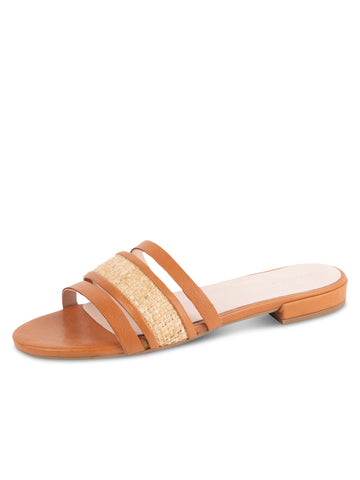 Amalfi Raffia and Leather Flat Sandal