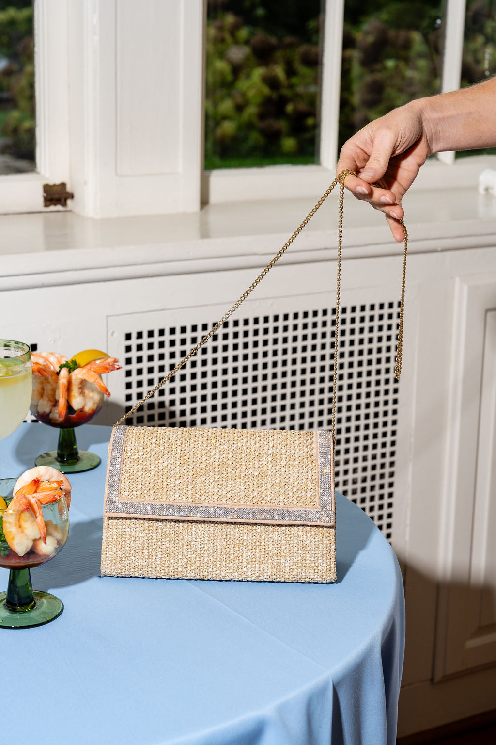 Milan Raffia and Crystal Clutch